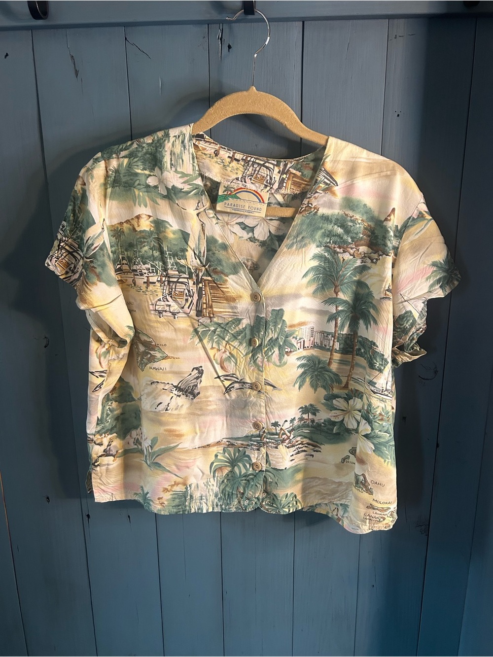 Paradise Found Tropical Button-Front Camp Shirt - Pastel Yellow & Green | XL